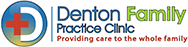 The logo of Denton Family Practice Clinic, featuring a medical cross intertwined with a leaf.